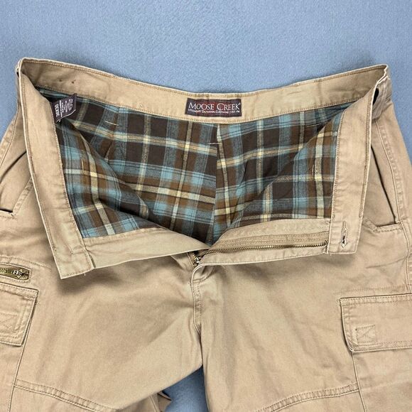 Moose Creek Pants Mens 36x30 Beige Flannel Lined Cargo Khaki Loose Straight Leg - Picture 3 of 11
